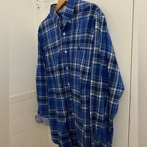 Ralph Lauren 100% Cotton Stretch  Blue PLAID Button Down Shirt Men's LARGE